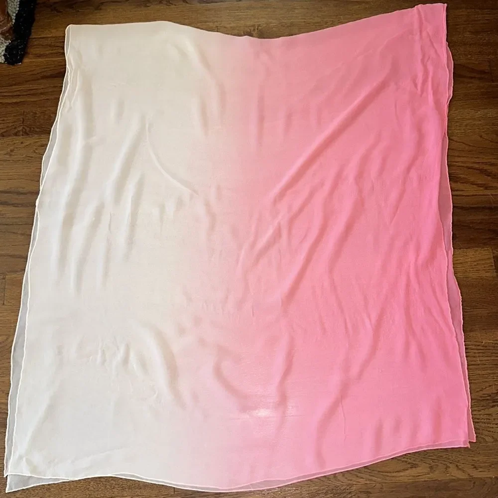 Vintage pink to cream hombre very large chiffon‎ shawl/wrap